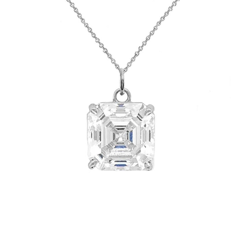 Asscher-cut 9 mm CZ Stone Statement Pendant Necklace in Sterling Silver