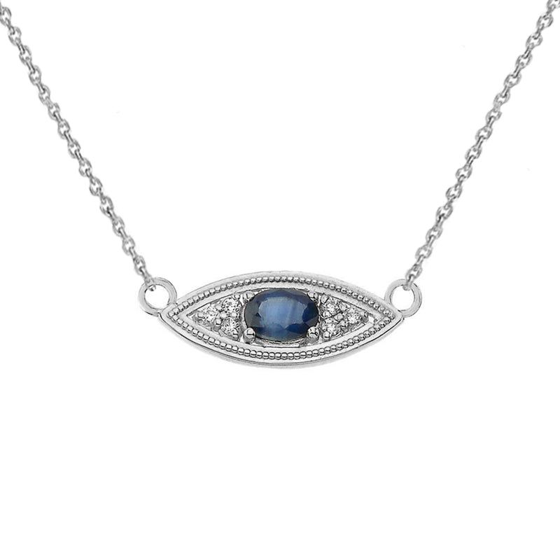 Sapphire & Diamond Evil Eye Necklace in Solid Gold