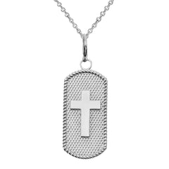 Cross Statement Dog Tag Pendant Necklace in Sterling Silver
