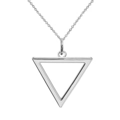 White Gold Open Triangle Outline Charm Pendant Necklace In Sterling Silver