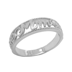 Filigree Diamond 'MOM' Ring in Sterling Silver