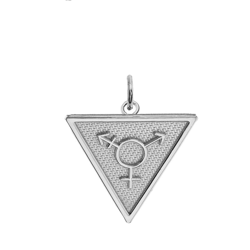 Transgender Symbol Triangle Pendant/Necklace In Solid Gold