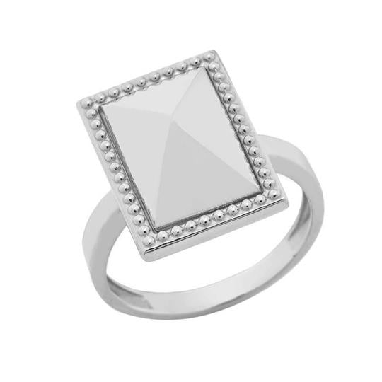 Milgrain Rectangle Shaped Statement Ring In Solid White Gold