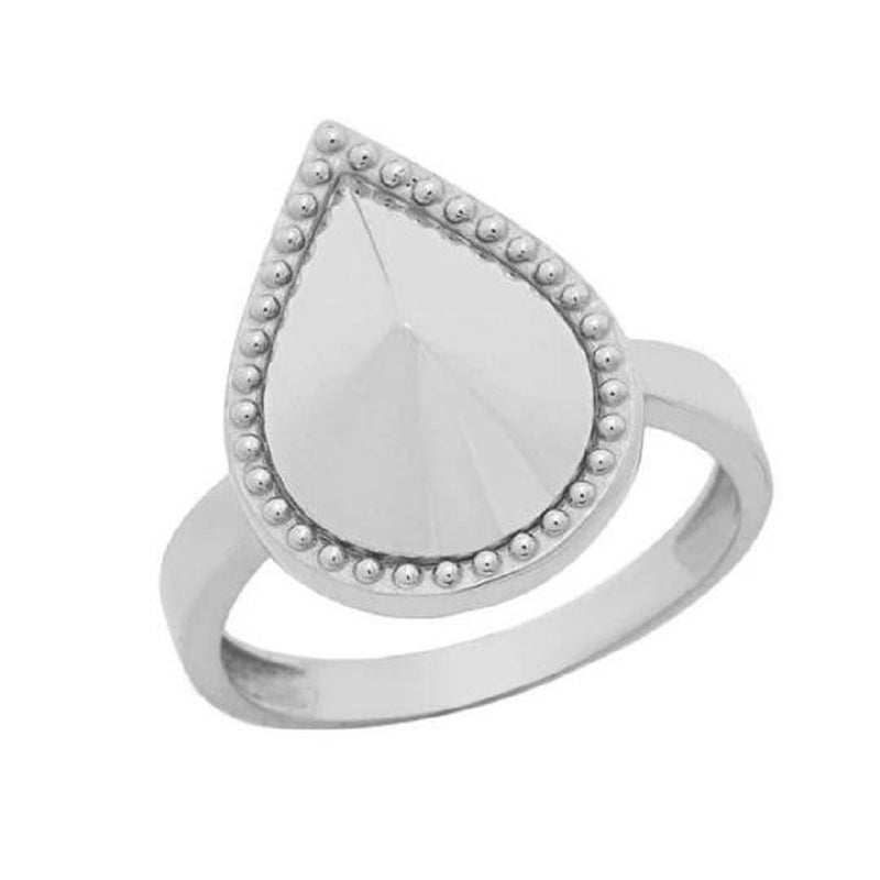 Milgrain Pear Shaped Statement Ring In Solid White Gold