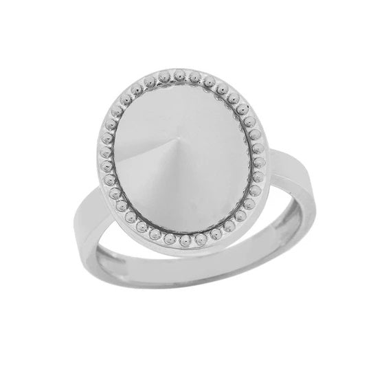 Milgrain Oval Shaped Statement Ring In Solid White Gold