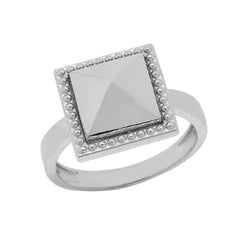 Milgrain Square Shaped Statement Ring In Solid White Gold