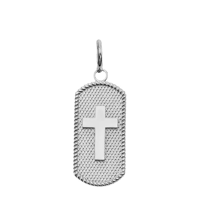 Cross Statement Dog Tag Pendant Necklace in Sterling Silver