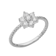 Solid Gold Diamond Cluster Flower Rope Ring