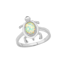 Opal Turtle Ring in Solid White Gold