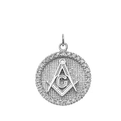 Solid 14k Gold Diamond Freemason/Masonic Symbol Disc Pendant Necklace