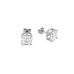 Solitaire Asscher-Cut CZ Stud Earrings in Sterling Silver(Medium Size)