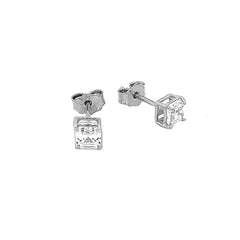 Solitaire Asscher-Cut CZ Stud Earrings in Sterling Silver(X-Small Size)