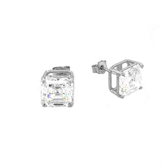 Solitaire Asscher-Cut CZ Stud Earrings in Sterling Silver (X-Large Size)
