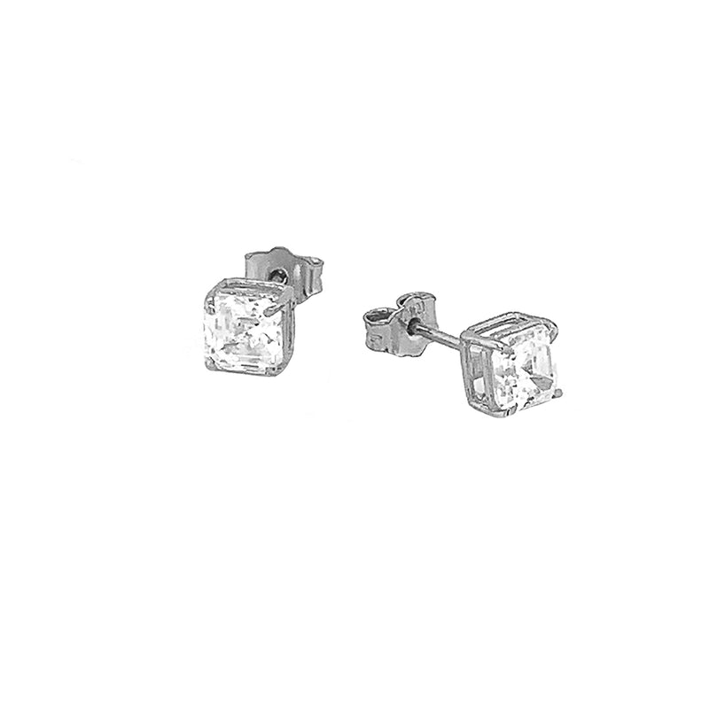 Solitaire Asscher-Cut CZ Stud Earrings in Sterling Silver(Small Size)