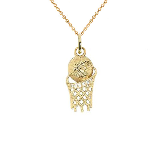 Solid Gold Diamond Basketball Pendant Necklace