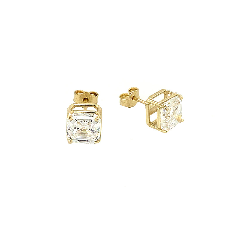 Solitaire Asscher-Cut CZ Stud Earrings in Solid Gold (Medium Size)