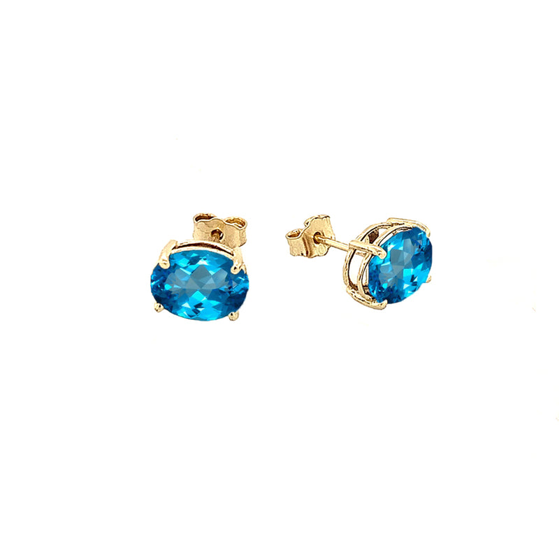 Genuine Oval-Shaped Birthstone Stud Earrings in Gold (Medium Size)