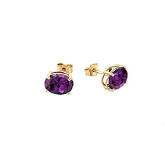 Genuine Oval-Shaped Birthstone Stud Earrings in Gold (Medium Size)