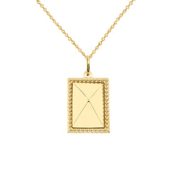 Milgrain Rectangle Shaped Statement Pendant/Necklace In Solid Gold