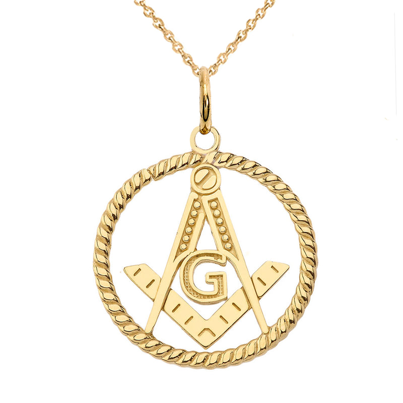 Solid Gold Open Masonic Symbol in Round Pendant/Necklace