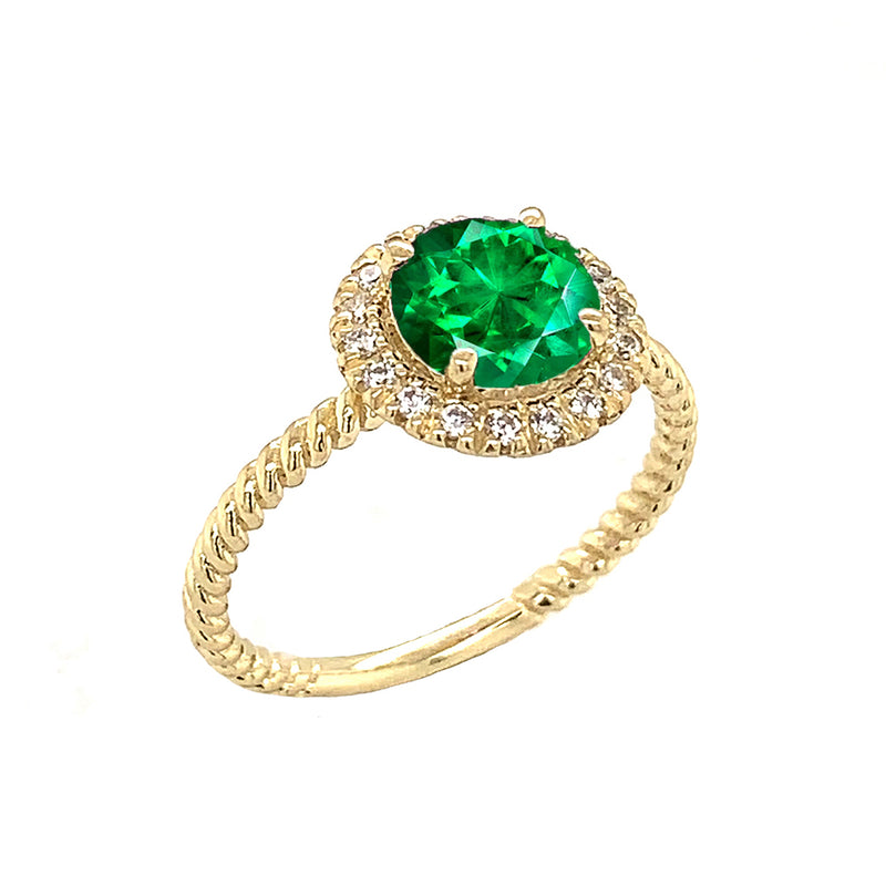 Birthstone and Halo Diamond Proposal Statement Rope Ring In Solid Gold (Available in 6 Birthstones)