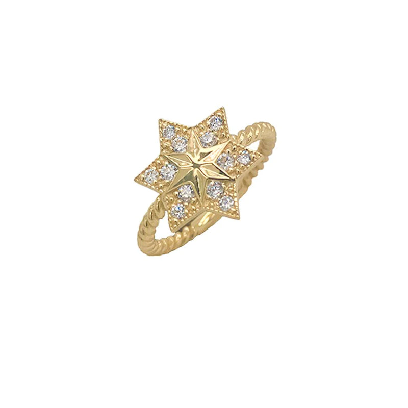 Diamond Jewish Star of David Statement Rope Ring in Solid Gold