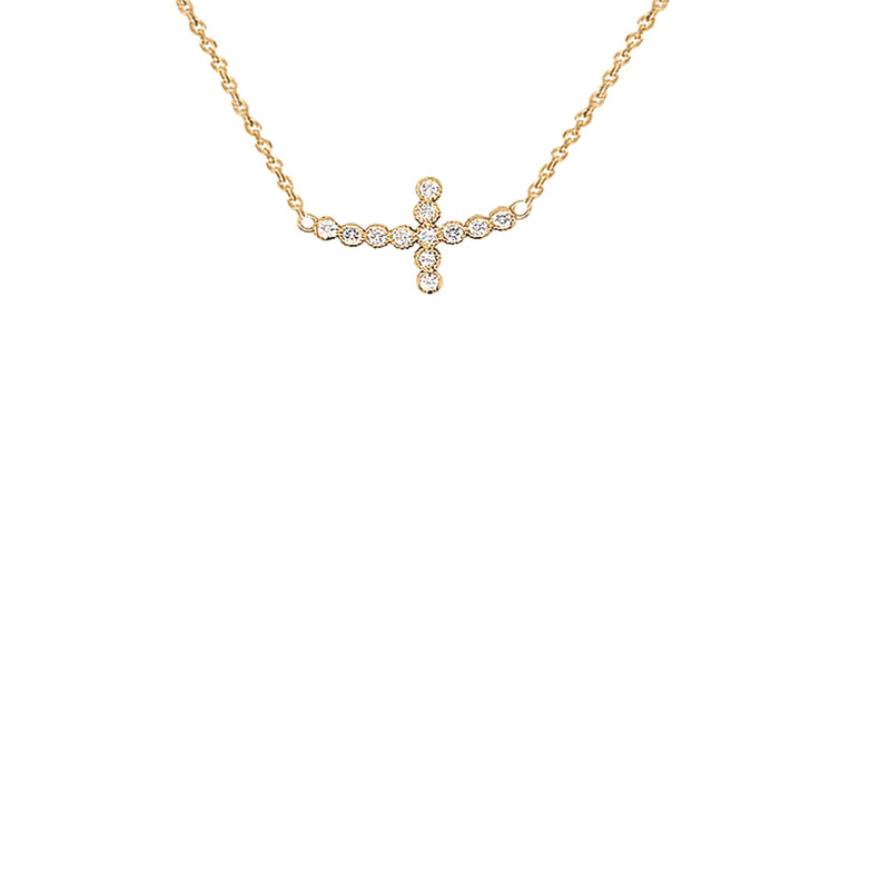 Dainty Diamond Sideways Cross Necklace in Solid Gold