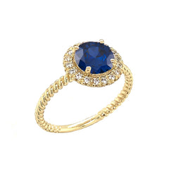 Birthstone and Halo Diamond Proposal Statement Rope Ring In Solid Gold (Available in 6 Birthstones)