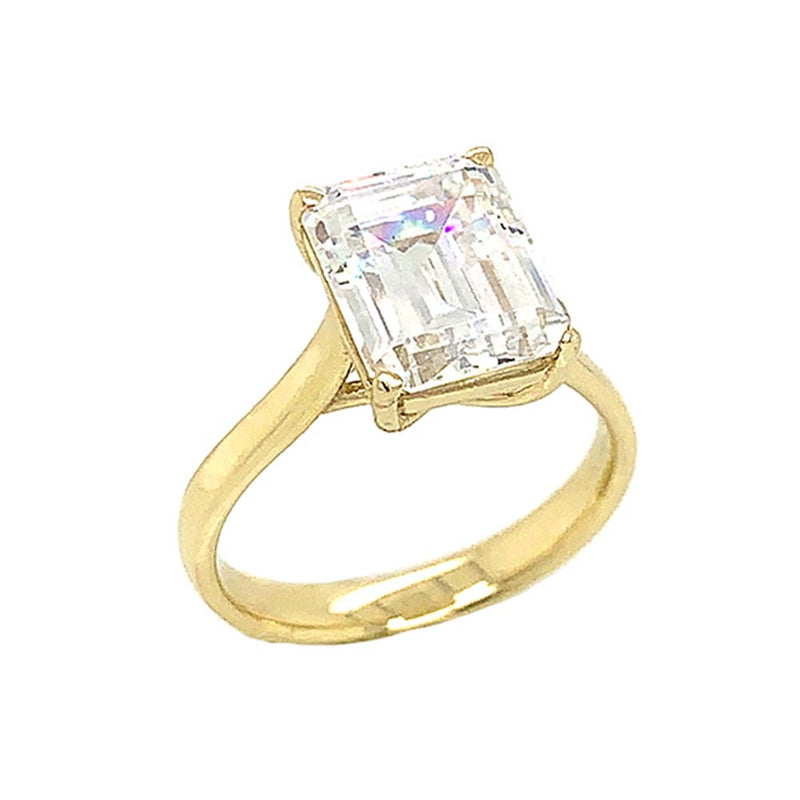 Solitaire Emerald Cut Engagement Ring In Solid Gold