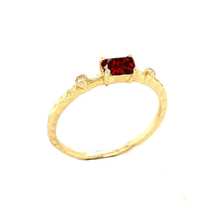 Dainty Genuine Garnet & Diamond Stackable Ring In Solid Gold
