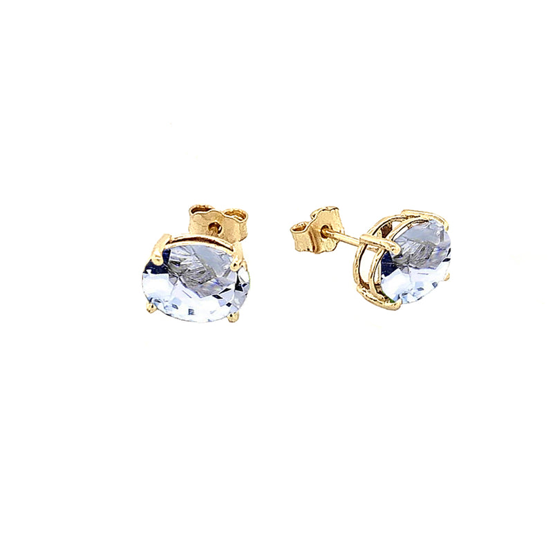 Genuine Oval Birthstone Stud Earrings in Solid Gold (Large Size)