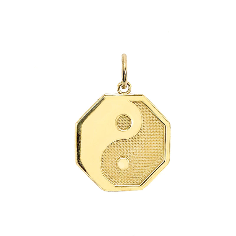 Yin and Yang Symbol Charm Pendant Necklace in Solid Gold