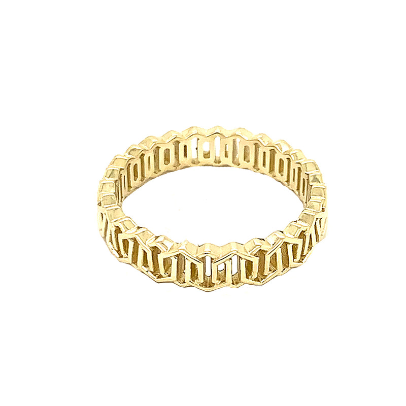 Honeycomb Link Statement Band Ring in Solid Yellow Gold