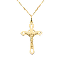 Solid Gold Crucifix Cross Pendant Necklace