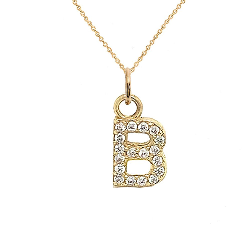 Sideways Block Initial B Necklace in 10k Yellow Gold