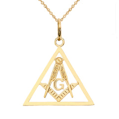 Gold Triangle Open Masonic Symbol Pendant Necklace in Solid Gold(Yellow/Rose/White)