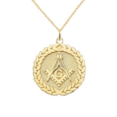 Round Masonic Symbol Pendant Necklace in Solid Gold