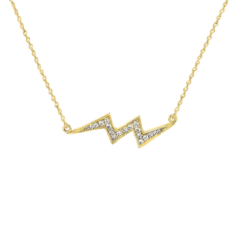 Diamond-Studded Lightning Necklace in Solid Gold