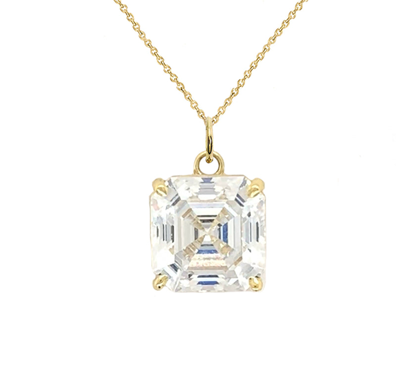 Asscher-cut 9 mm CZ Stone Statement Pendant Necklace in Solid Gold
