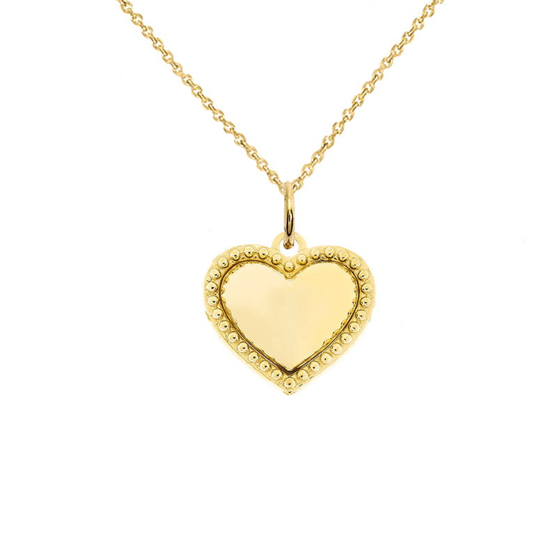 Milgrain Heart Shaped Statement Pendant/Necklace In Solid Gold