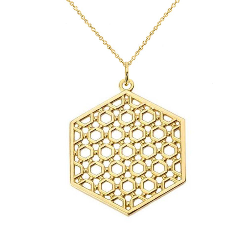Honeycomb Statement Pendant Necklace in Solid Gold