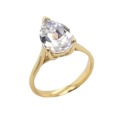 Solitaire Pear-shaped CZ Statement Engagement Ring In Solid Gold