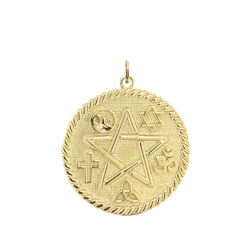Pentagram Round Pendant/Necklace in Solid Gold
