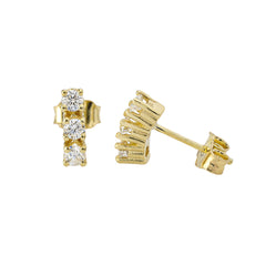 Three Diamond Stud Earrings in Solid Gold