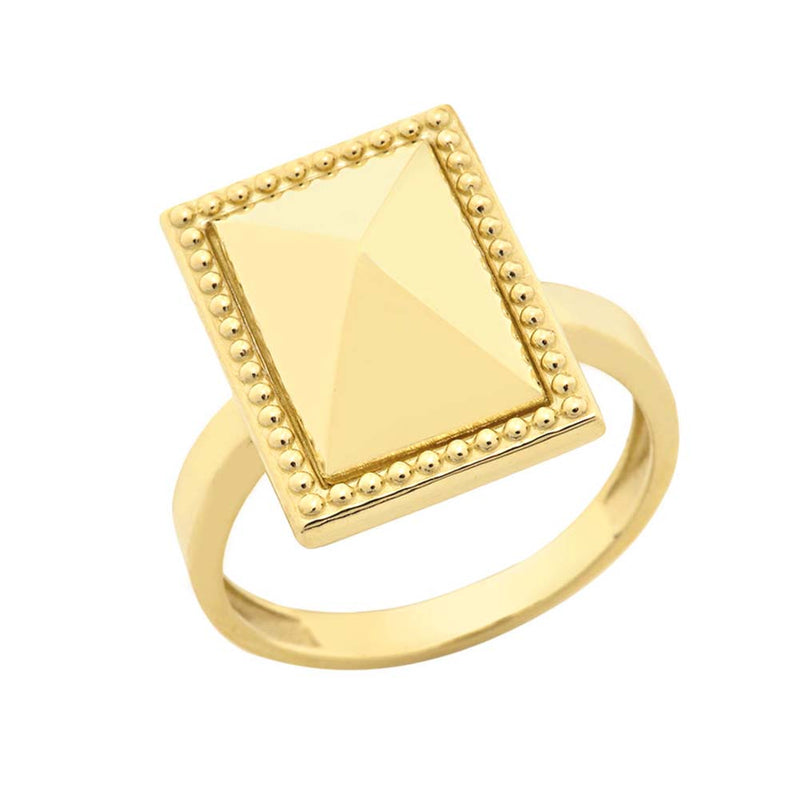 Milgrain Rectangle Shaped Statement Ring In Solid Gold
