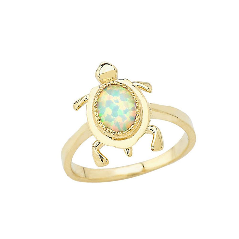 Opal Turtle Ring in Solid Yellow Gold