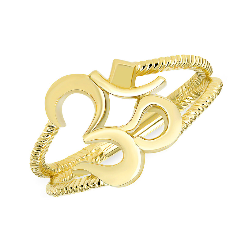 Solid Gold Ohm Ring with Double Rope Band