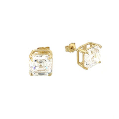 Solitaire Asscher-Cut CZ Stud Earrings in Solid Gold (X-Large Size)