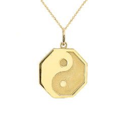 Yin and Yang Symbol Charm Pendant Necklace in Solid Gold