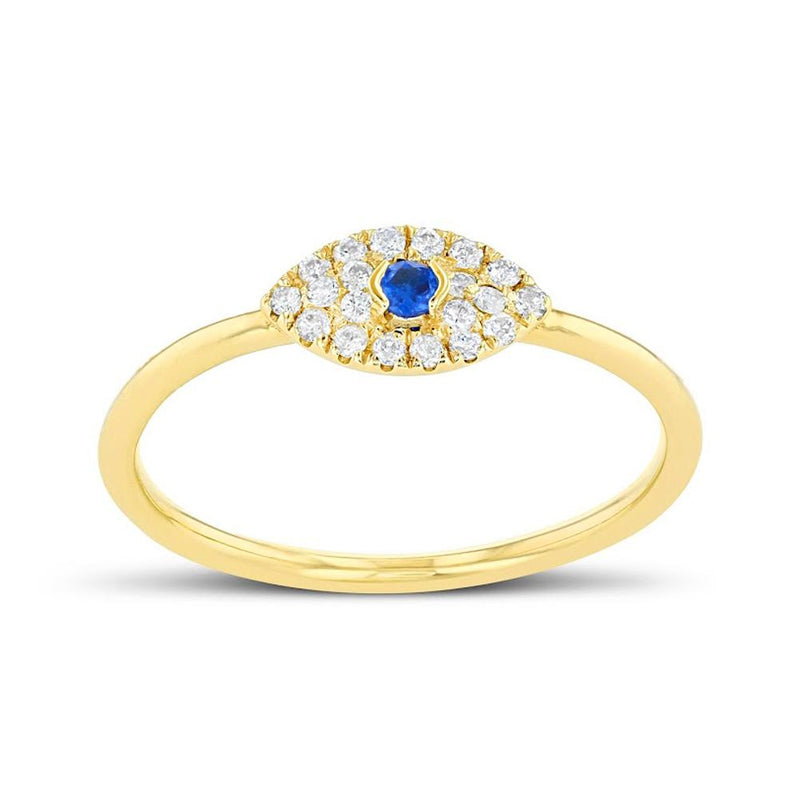 Eye Rings Diamond Dainty Diamond & Sapphire Evil Eye Ring in Solid Gold | Takar Jewelry